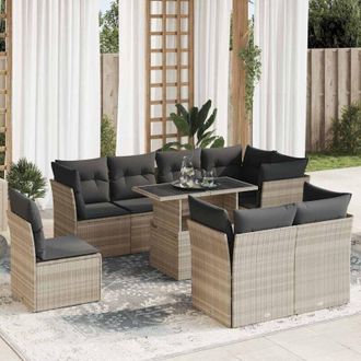 vidaXL Set Muebles Jard&iacute;n 9 Pzas Y Cojines Rat&aacute;n Sint&eacute;tico Gris Claro Vidaxl