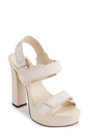 Karl Lagerfeld Alessia Faux Pearl Platform Sandal in Warm Mist/White at Nordstrom Rack, Size 8.5