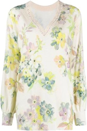 Twinset Bloemenprint Jersey Twinset - Dames - Blouses - Beige - S - Polyester - Overhemden