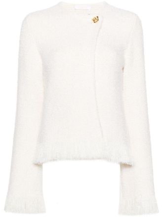 Chlo&eacute; frayed-detail boucl&eacute; tweed jacket - Neutrals