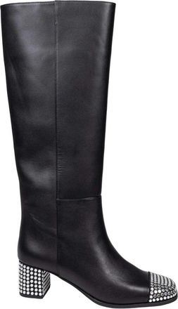 Michael Kors Matilda Embellished Leather Boot - Dames - Laarzen met Hak - Zwart - 36 EU - Leer - Schoenen