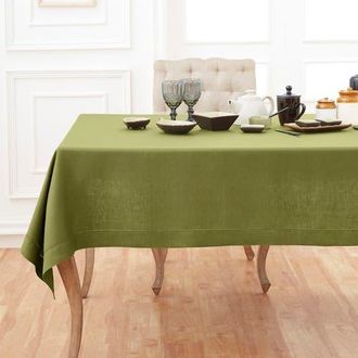 Solino Home Linen Tablecloth for Dining Table, Holiday and Everyday Dining Table Decor - Classic Hemstitch in Avocado at Nordstrom, Size X-Large