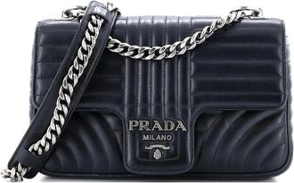 Prada Chain Flap Diagramme Quilted Leather Large shoulder bag - Zwart