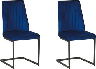 Beliani Juego De 2 Sillas De Comedor Asiento Tapizado En Terciopelo Azul Sala De Conferencias En Voladizo Con Respaldo Alto Lavonia