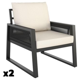 TecTake Set de jard&iacute;n de 2 sillones, dise&ntilde;o de cuerda y de aluminio, gris