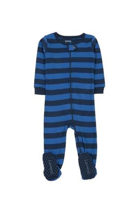 Leveret Kids Cotton Footed Pajamas, Solids, Stripes & Tie Dye in Striped Blue & Navy at Nordstrom, Size 12-18M