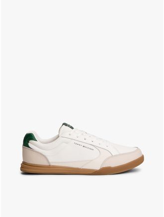 Tommy Hilfiger Mens Leather Low-Top Cupsole Sneaker - Ivory Petal/Street Green - US 11.5 / EU 45