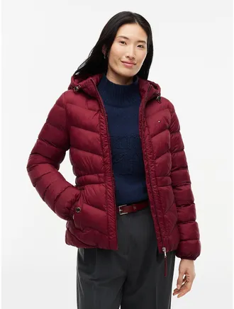 Tommy Hilfiger Womens Lightweight Quilted Hooded Jacket - Burgundy - XXL