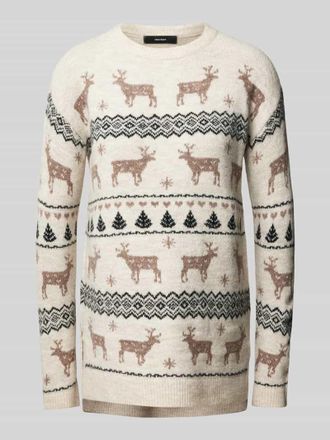Vero Moda Loose Fit Weihnachtspullover mit Seitenschlitzen Modell DEERS in Ecru, Gr&ouml;&szlig;e L