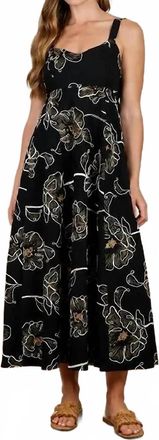 Blu Pepper Floral Embroidered Spaghetti Strap Midi Dress In Black