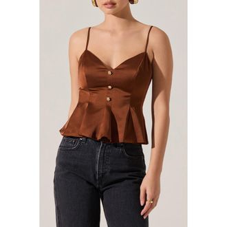 ASTR the Label Paislee Satin Peplum Top in Brown at Nordstrom Rack, Size Medium