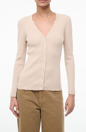 Staud Cargo Wool & Cotton Rib Cardigan in Fawn at Nordstrom, Size X-Small