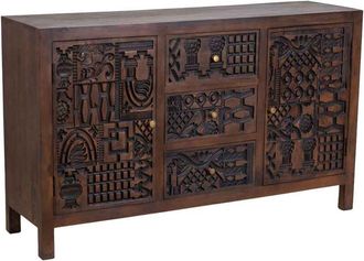 Wanderlust Deco Aparador De Madera Tallado Artesanal Marr&oacute;n 150x40x90h Cm