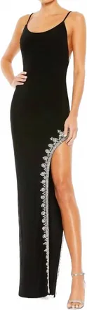 Mac Duggal Classy Beaded Long Dress In Black