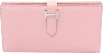 Herm&egrave;s Pink Rose Sakura Chevre Leather Leather Long Wallet (Bi-Fold) (Pre-Owned)