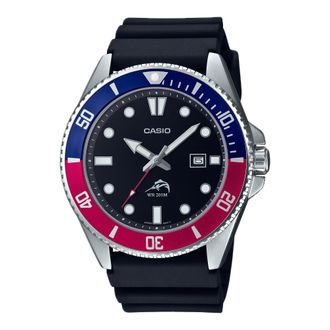 Casio Mens Black and Pepsi Bezel Dive Watch - MDV-106B-1A2VCF