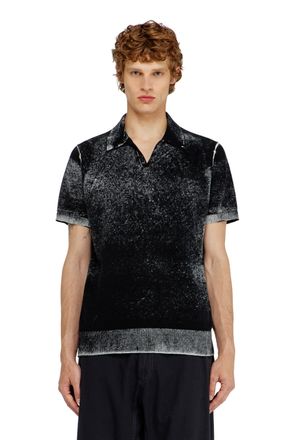 Diesel Knit polo shirt with faded reverse print - T-Shirts - Man - Black