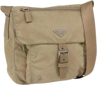 Prada Pre-owned Cross Body Bags, female, Beige, Size: ONE SIZE Pre-owned Nylon Cross Body Bag