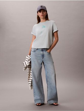 Calvin Klein Jeans Calvin Klein Womens Floral Logo Graphic Boxy T-Shirt - Blue - XL