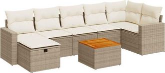 vidaXL Set De Sof&aacute;s De Jard&iacute;n Y Cojines 8 Piezas Rat&aacute;n Sint&eacute;tico Beige Vidaxl