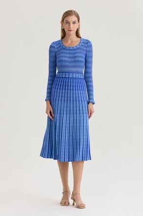 Ming Wang Linear Pointelle Lined Tonal Soft Knit Fit-N-Flare Midi Dress in Sapphire Sea/serene at Nordstrom, Size X-Large