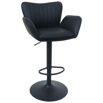 Hhg Taburete De Bar Hhg-217, Silla Giratoria De Bar, Con Reposabrazos Y Reposapi&eacute;s Giratorio, De Cuero Sint&eacute;tico Y Hierro, Mvg, Negro