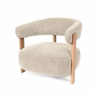 Koketto Home Butaca tapizada en beige con patas de madera maciza