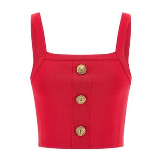 Balmain Top met knoopdetail - Dames - Tops zonder mouwen - Rood - S - Polyester - Tops