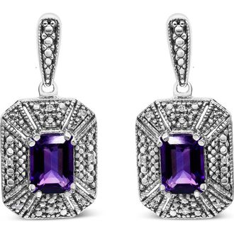 House of Brilliance Silver Diamond Accent and 7x5mm Purple Amethyst Stud Earrings in White at Nordstrom