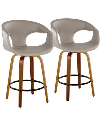 LumiSource Set Of 2 Curva 26In Mid-Century Modern Fixed-Height Counter Swivel Stools With Footrest