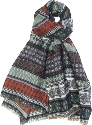 World of Shawls Vintage Bohemian Inspired Boho Style Long Fashion Scarf Scarves Wrap Shawl for Women Ladies (Rust/Green)