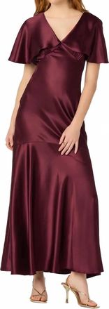 Astr Jamie Cape Sleeve Satin Maxi Dress In Wine