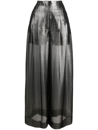 Alberta Ferretti metallic high waist wide-leg trousers - women - Silk/Polyester/Polyester/Cupro - 38 - Silver
