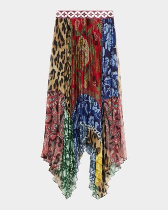Alice & Olivia Katz Pleated Handkerchief Midi Skirt