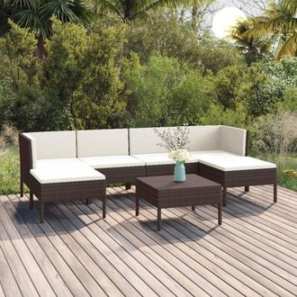 vidaXL Set Muebles De Jard&iacute;n 7 Pzas Y Cojines Rat&aacute;n Sint&eacute;tico Marr&oacute;n Vidaxl