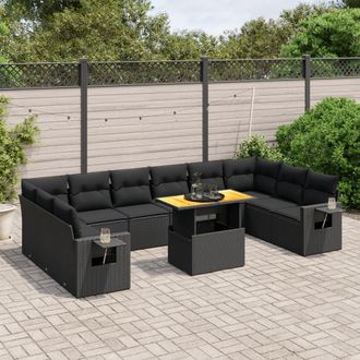 vidaXL Set De Sof&aacute;s De Jard&iacute;n 11 Pzas Y Cojines Rat&aacute;n Sint&eacute;tico Negro Vidaxl