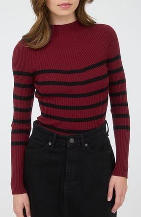 Blu Pepper Stripe Mock Neck Rib Knit Top in Dark Red at Nordstrom Rack, Size Medium