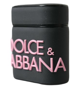 Dolce & Gabbana Womens Black Pink Silicone Embossed Logo Airpods Case Pvc Polycarbonate Rubber Accessory