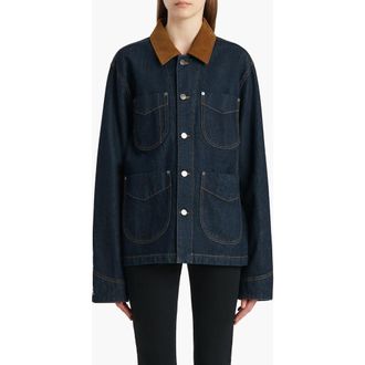Khaite Wyatt Corduroy Collar Denim Chore Coat in Benson at Nordstrom, Size Medium