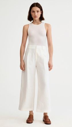 Smythe Linen Cropped Pleated Trouser in White Linen at Nordstrom, Size 16