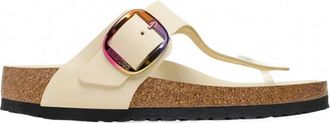 Birkenstock Womens Gizeh Big Buckle Sandal In Ecru Cognac Leather