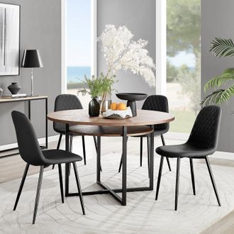 Furniturebox Adley Brown Wood Storage Dining Table & 4 Corona Black Leg Chairs