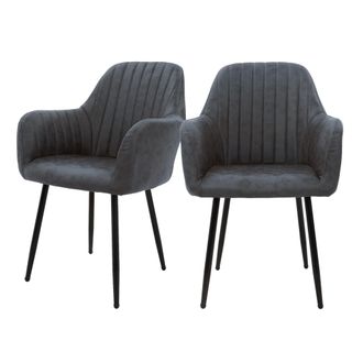 ML Design Ml-design - 2x Sillas De Comedor Antracita Ergon&oacute;micas Asiento Tapizado Aspecto De Terciopelo Con Respaldo Y Reposabrazos Patas De Metal Sill&oacute;n Modern