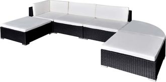 vidaXL Set Sof&aacute;s De Jard&iacute;n 6 Piezas Y Cojines Rat&aacute;n Sint&eacute;tico Negro Vidaxl