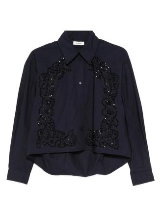 Sandro floral embroidered shirt - women - Cotton/Viscose/Cotton - 3 - Blue