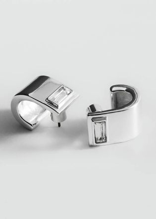 Mango Orecchini semianello cristalli argento - Donna - Taglia unica - MANGO