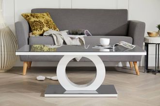 Furniturebox Giovani Rectangular White High Gloss Coffee Table with Glass Top & Unique Halo Structural Plinth Base Design in Grey