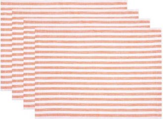 Solino Home Linen Placemats Set of 4, 14 x 19 Inch for Dining Table, Holiday and Everyday Table Decor - Amalfi Stripe in Orange And White at