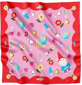 Centinelle Cat Garden Gnome Silk Medium Square Scarf in Pink at Nordstrom