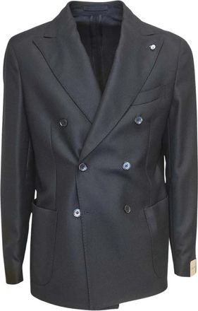 Luigi Bianchi Mantova Giacca Doppiopetto Modello 2686 - Heren - Business blazers - Blauw - M - Wol - Kostuums